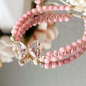 Park Lane EVERLY Pink Butterfly Rose Quartz Bead CZ Adjustable Bracelet